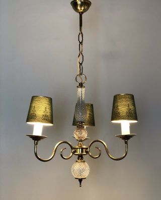 Vintage French Chandelier 3 Arm Petite Ceiling Light With Clip On Shades