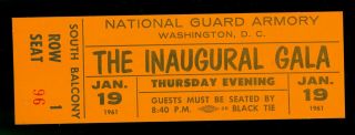 1961 Inauguration Gala Ticket President John F.  Kennedy Frank Sinatra
