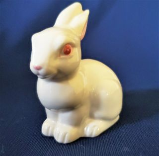 Lefton Bunny Rabbit Figurine White Pink Spring Easter 1985