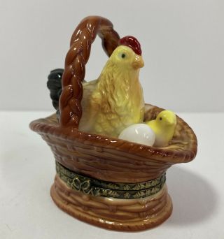 Collectable Herco Ceramic Hen On Nest Metal Hinged Trinket Box