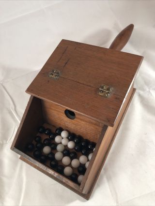 Vintage Wooden Ballot Voting Box W/ Handle Black White Marbles