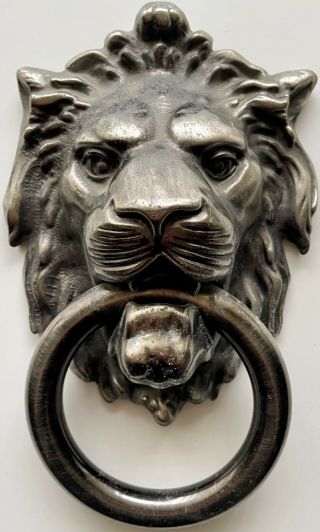 Large Antique Door Knocker Solid Brass Lion Head Mounting Hardware Strike Plate