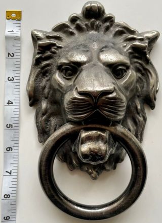 LARGE Antique DOOR KNOCKER Solid Brass LION HEAD Mounting Hardware STRIKE PLATE 2