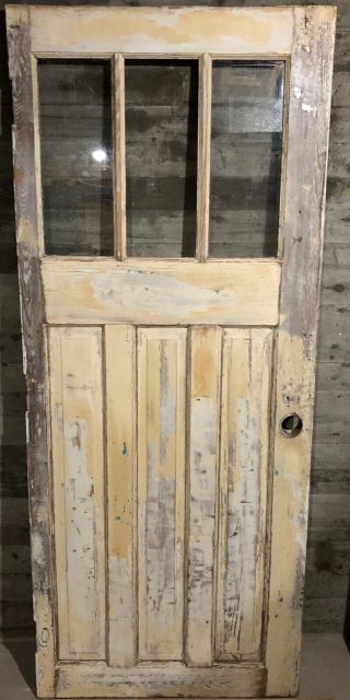 Antique Craftsman 3 Pane Glass 3 Panel Wood Exterior Entry Door " 32 " X77