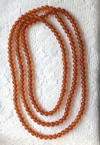 Baltic Amber Long Necklace Natural Honey Cognac Amber Round Beads Vintage 152 Cm