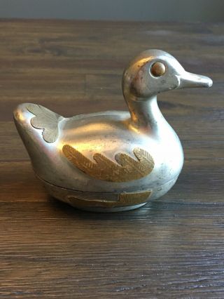 Vintage Two - Tone Heavy Metal Duck Trinket Box,  Brass/bronze Accent