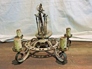 Ornate Antique 5 Arm Light Chandelier Hanging Fixture With Canopy