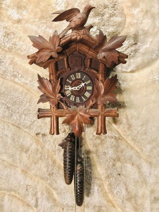 Large Rare Vintage Antique 2 Weights Driven Germany Striking Cuckoo Clock.