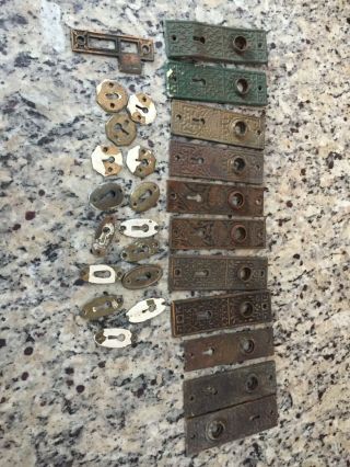 Antique Vintage Door Knob Key Face Backing Plates Brass Metal - Repurpose