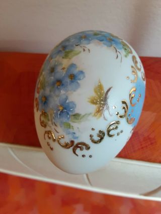 Vtg Hand Painted Porcelain Bisque Egg Figurine Easter Decor Floral Signed Blue