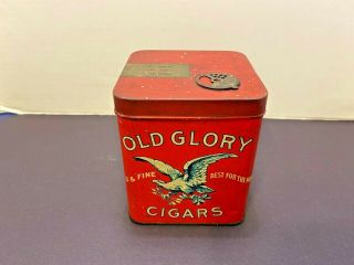 Rare Vintage Early1900 Old Glory Metal Cigar Humidor Tin,  Great Color,  Graphics