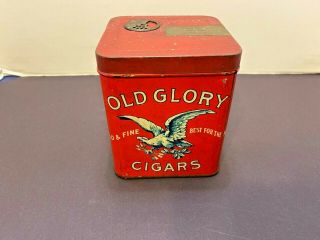 RARE Vintage Early1900 OLD GLORY Metal cigar Humidor Tin,  great color,  graphics 2