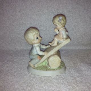 Homco 1406 Porcelain Figurine Boy Girl on Log Teeter Totter See Saw - 3
