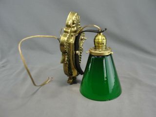 Vintage Art Deco Brass Wall Sconce Light Cased Green Glass Shade Rewired