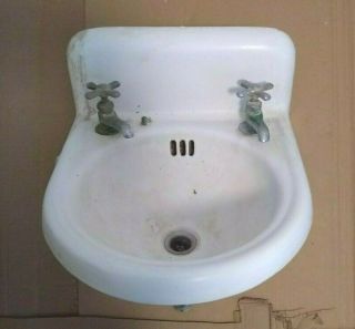 Antique Cast Iron White Porcelain High Back Bathroom Sink - 1920 