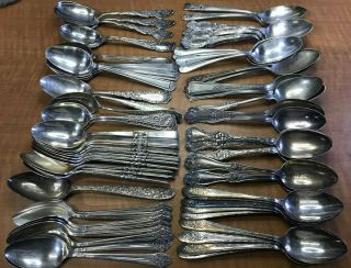 60 Pc Mixed Antique To Vintage Silverplated Tablespoons 7 - 7.  5 " Craft Or Use