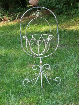 Antique Vintage Wrought Iron Hanging Swing Basket Plant Flower Stand Shabby Chic