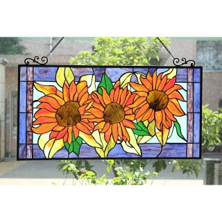 Helianthus Sunflower Tiffany Style Floral Stained Glass Window Panel Rich Colors