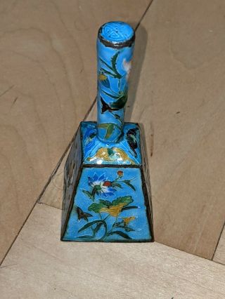 Vintage Cloisonne Bell With Handle Turquoise Cobalt Blue Gold 3.  75 " Tall -