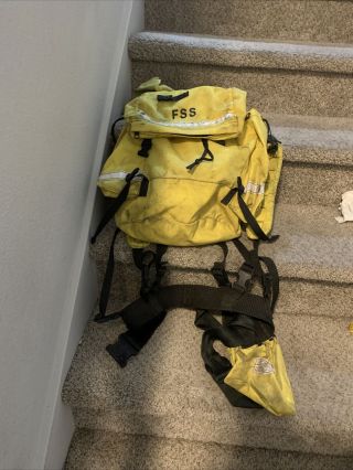 Wildland Firefighter Yellow Bag Gear Pack Wild Land Forest Service Vtg.  Harness