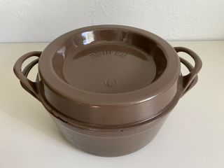 Vintage Cousances / Le Creuset France Enameled Brown Cast Iron Doufeu Pot 26