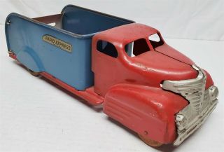 S85 VINTAGE MARX TIN LITHO RAPID EXPRESS DELIVERY TRUCK RED AND BLUE 2