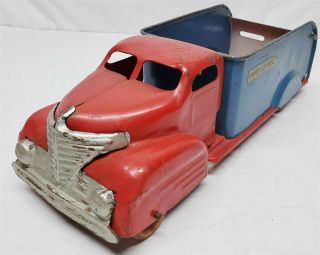 S85 VINTAGE MARX TIN LITHO RAPID EXPRESS DELIVERY TRUCK RED AND BLUE 3