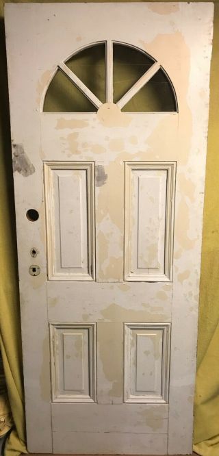Antique Victorian Wood Exterior French Entry Door /w Half - Moon Glass 32x80