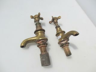 Antique Brass Taps Porcelain Caps Victorian Vintage Old Sink Basin