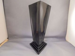 Vintage Fostoria George Sakier Triangular Art Deco Black Glass Vase 8 1/2 "