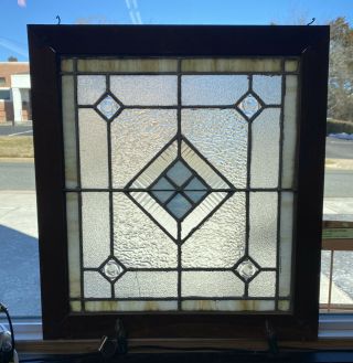 Vintage Leaded Stained Glass Window Pane Framed,  21 3/4 X 23 3/4 "