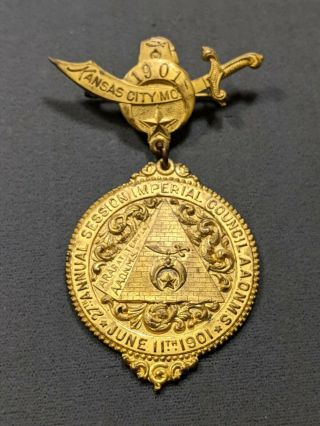 Rare 1901 Masonic Medal Pin Badge Shriners Kansas City,  Mo Ararat Temple Aaonms