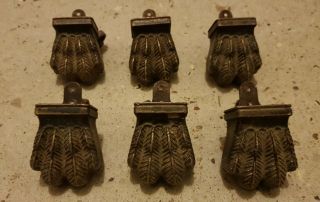 Set Of 6 Vintage Brass Lion Paw Feet Castors With Wheels