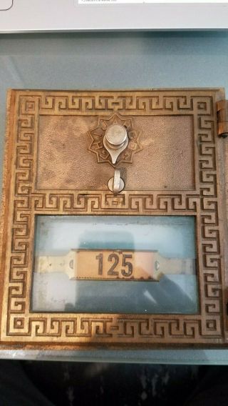 Vintage Usps Greek Key Mail Post Office Box Door Us Brass American Lock Po 125