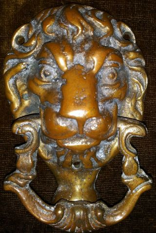 Stately Solid Brass Lions Head Door Knocker Vintage Architectural Salvage