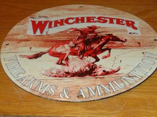 Vintage Winchester Western Firearms,  Ammunition 11 3/4 " Porcelain Metal Gas Sign