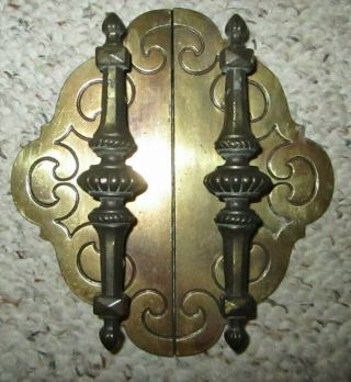 Set Of 2 Vintage Antique Brass 6 " Cabinet Door Handles W/backplates Drawer Pull