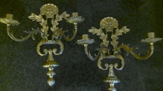 Pair Vintage Brass Victorian Style Wall Candle Holder / Sconce Heavy