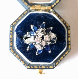 Vintage 14K White Gold Ring with Diamonds and Blue Sapphires Sz 6 3