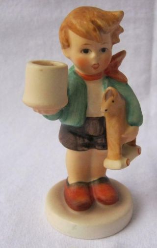 M I Hummel Goebel Boy With Horse Candle Holder Porcelain Figurine Germany