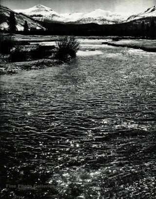 1950s Vintage Ansel Adams River Mountain Yosemite Valley Photo Gravure Art 11x14