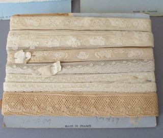 3 Cards Vintage FRENCH LACE Trims VALENCIENNES Levers CATS 3/8 