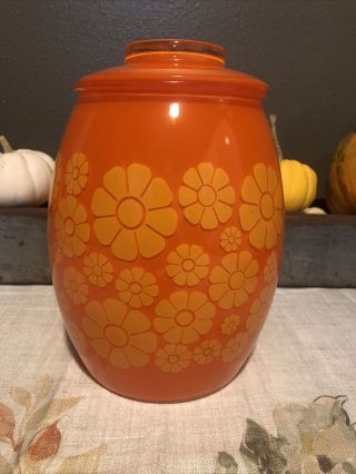 Vintage Bartlett Collins Glass Cookie Jar - Orange & Yellow Daisies Retro Flower