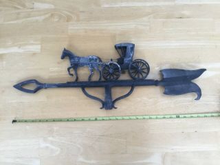 Vtg Black Cast Metal Horse & Doctor Carriage Buggy Weathervane Weather Vane Wow