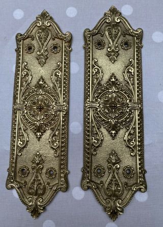 Pair Vintage Solid Brass Ornate Door Furniture Finger Plates