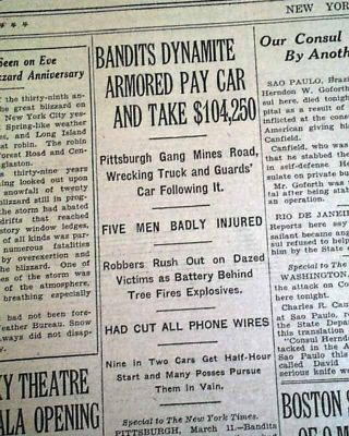 1st Ever Armored Truck Holdup Robbery Flatheads Gang Genovese 1927 Old Newspaper