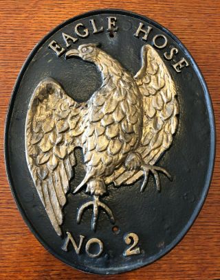 Vintage Eagle Hose No.  2 Cast Iron Firefighter Fire Insurance Wall Plaque