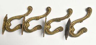4 Vintage Victorian Style Brass Hat Or Coat Wall Mount Hooks