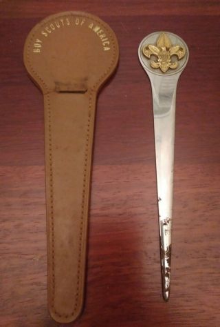 Vintage Bsa Boy Scout Of America Metal Letter Opener And Leather Sheath