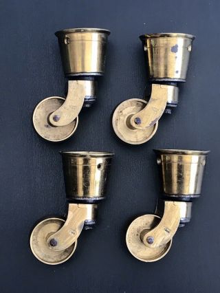 Antique Solid Brass Furniture Cup Swivel Castors Wheels X 4